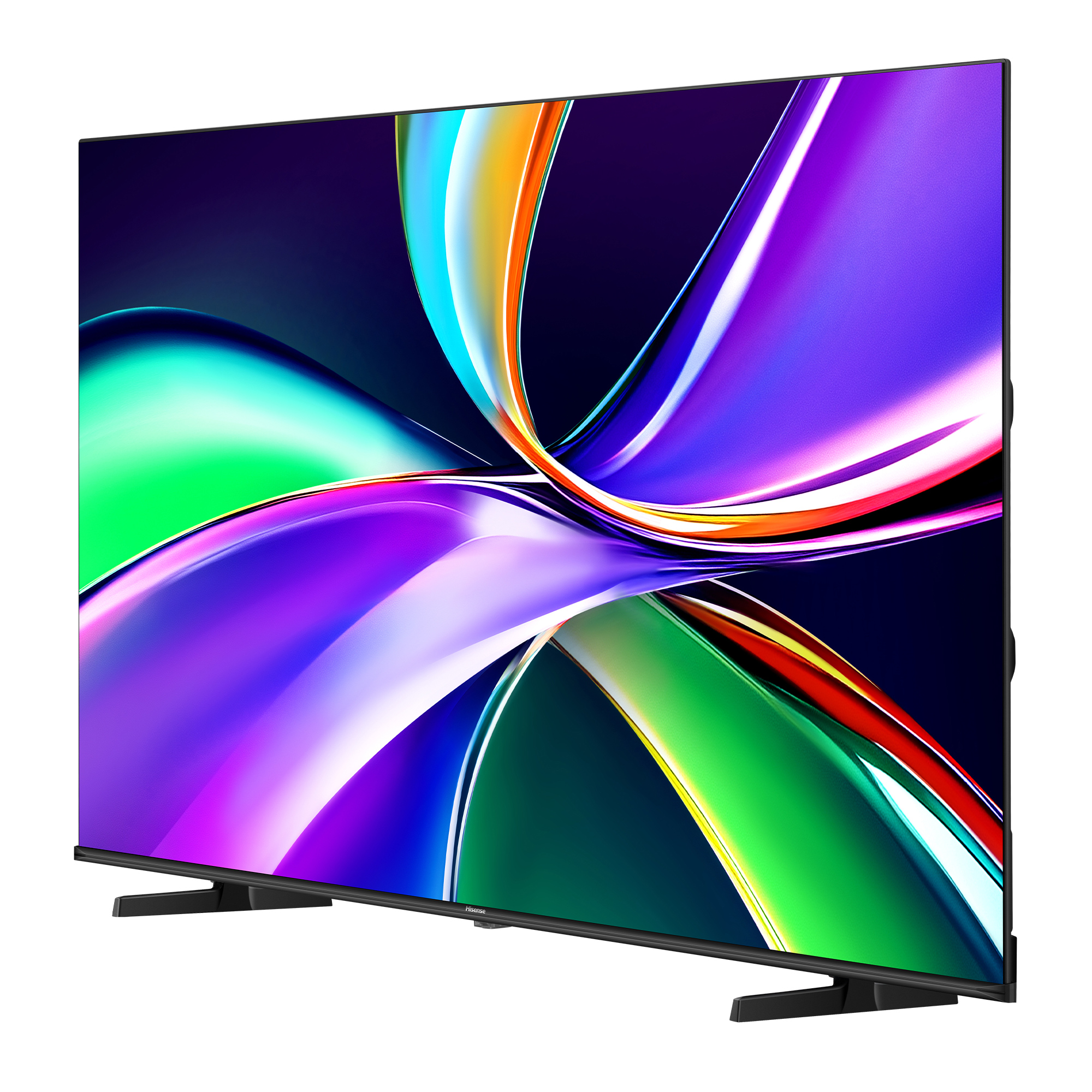 Un televisore moderno che mostra un'immagine di sfondo colorata e astratta.