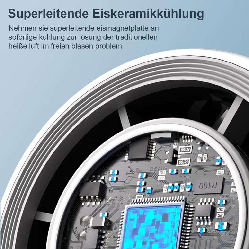 Ein Leiterplattendesign mit blauen und schwarzen Komponenten und Text.