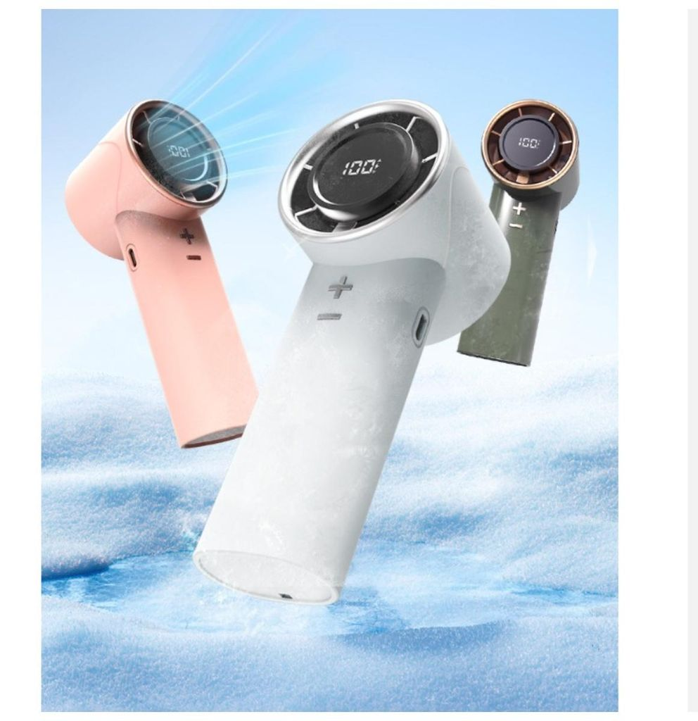 Drei Handgeräte in Rosa, Weiß und Grün auf eisigem Hintergrund.