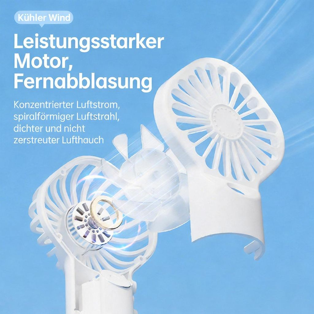 Ein weißer Ventilator mit starkem Motor und Fernabblasung.