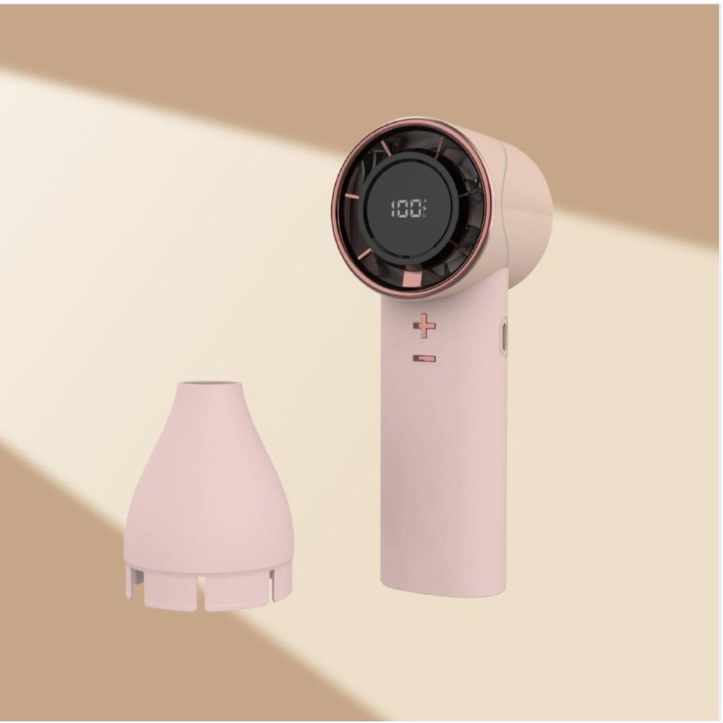 Ein rosa Hautpflegegerät mit digitaler Anzeige und einem Aufsatz daneben.