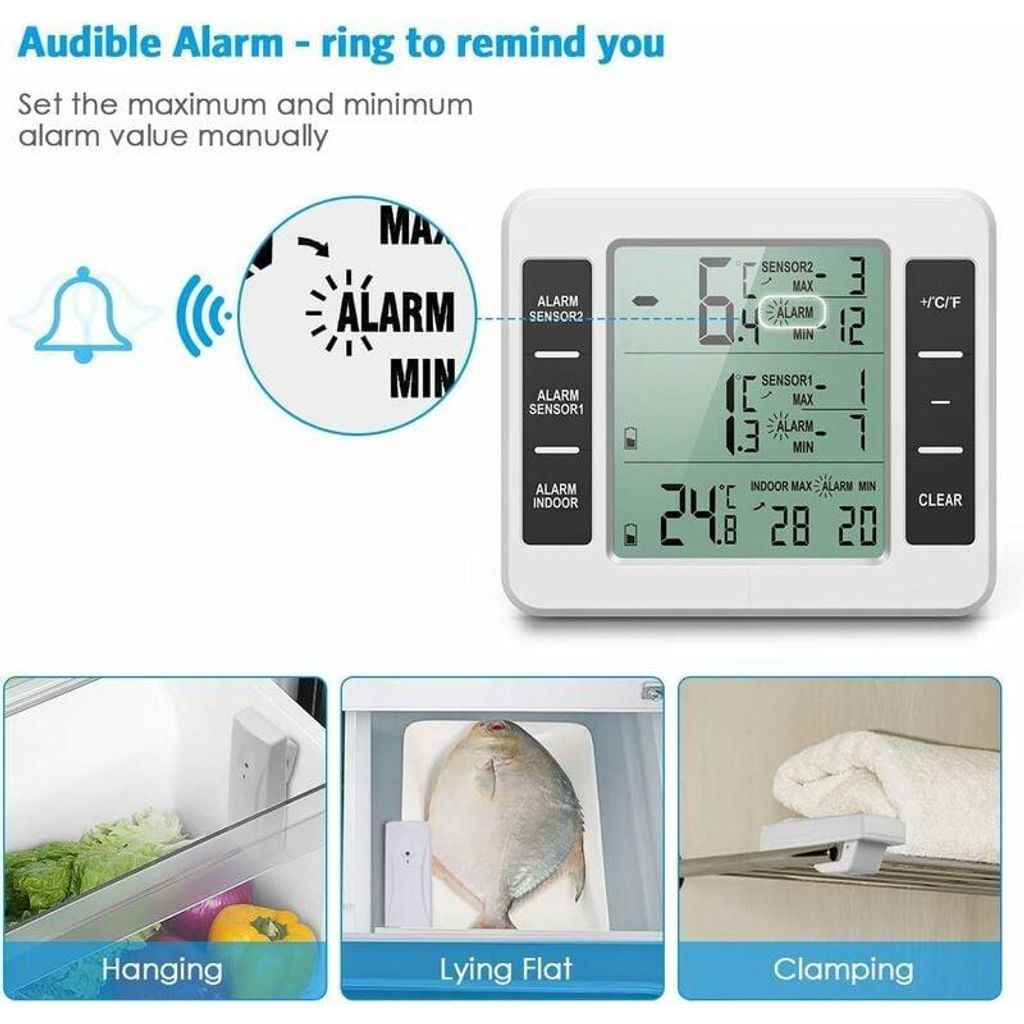 Digitales Thermometer mit drei Sensoren, drei Anzeigemodi und Alarmfunktion.