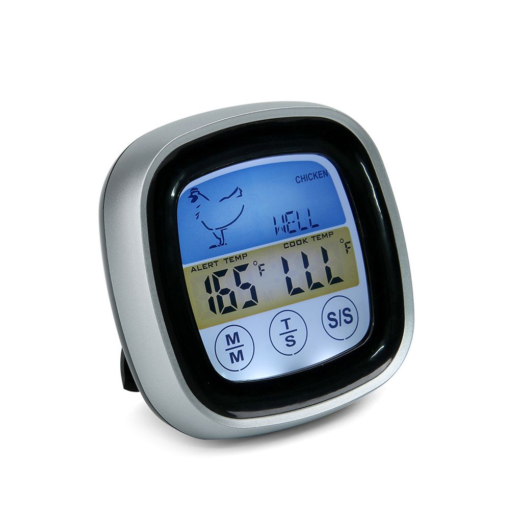 Digitales Fleischthermometer zeigt 165F Alarmtemperatur für Huhn, gut durchgebraten.