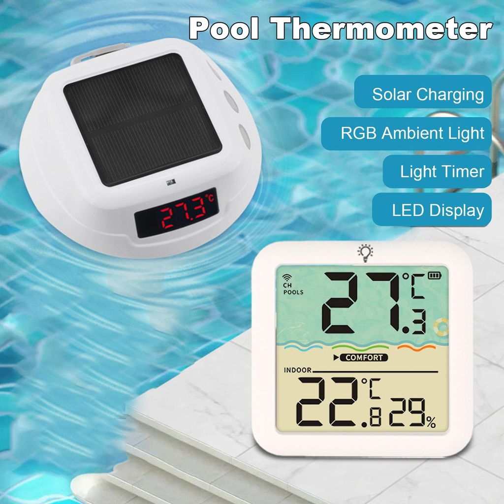 Ein Poolthermometer mit Solaraufladung und LED-Anzeige.