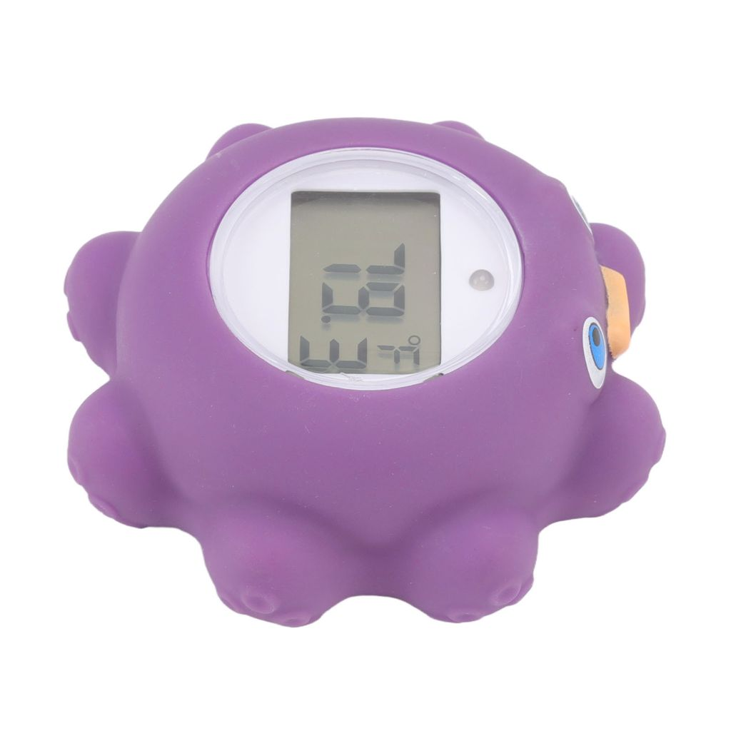 Lila Oktopus-Thermometer mit digitalem Display zeigt 37,3 Grad an.