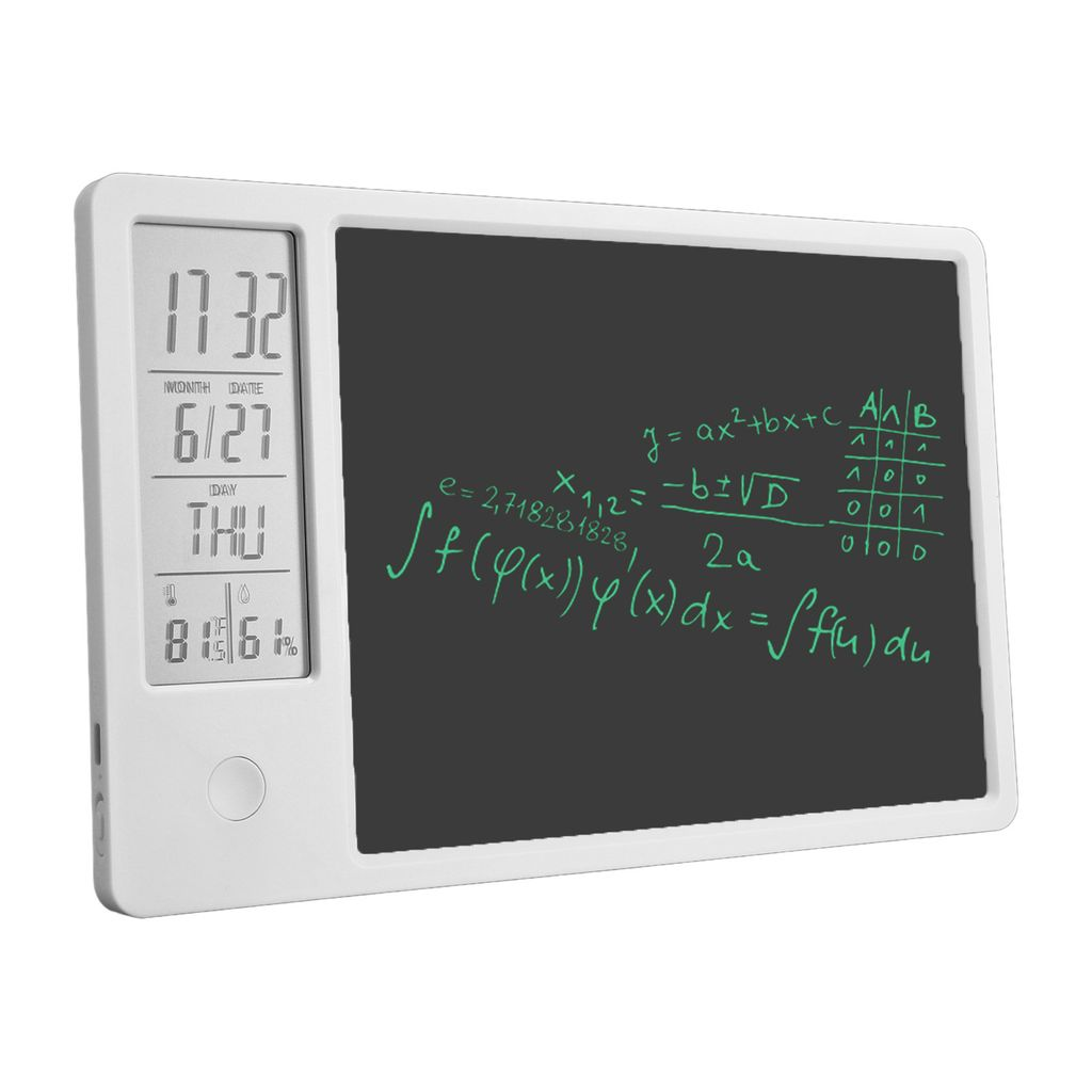 Ein weißes digitales Notizbuch mit mathematischen Formeln und Uhrzeit/Datum.
