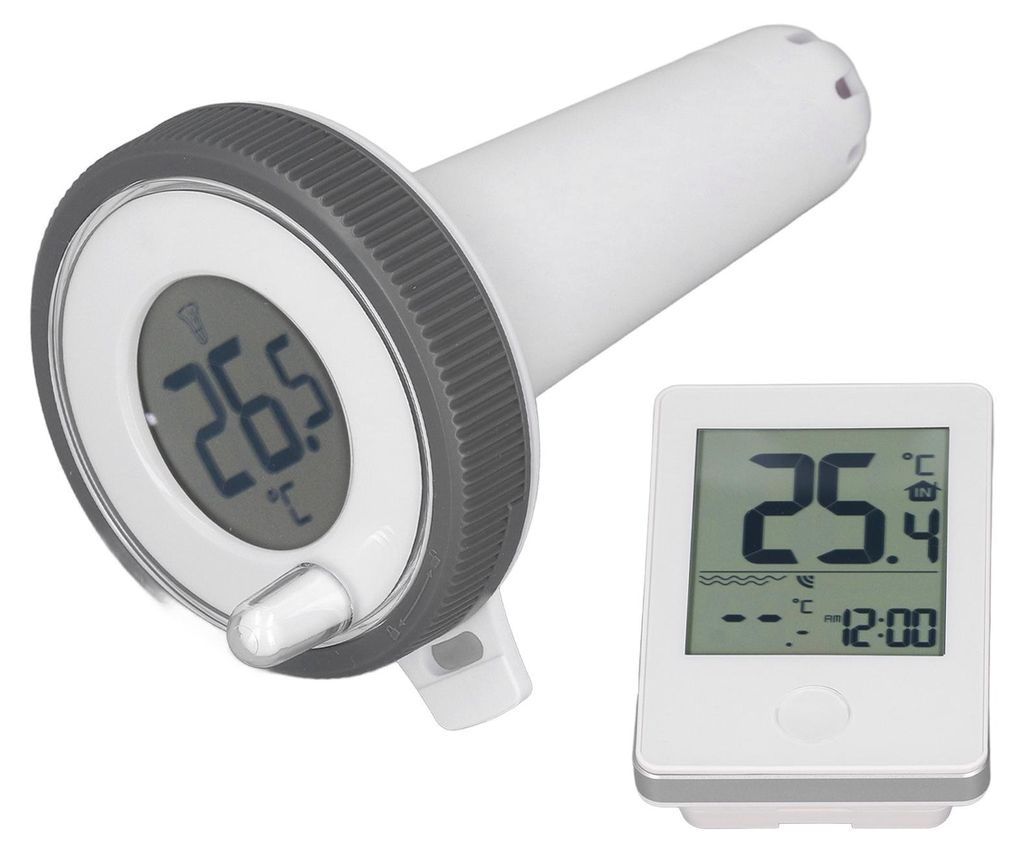 Ein digitaler Thermometer und ein separater Bildschirm zeigen Temperaturen an.