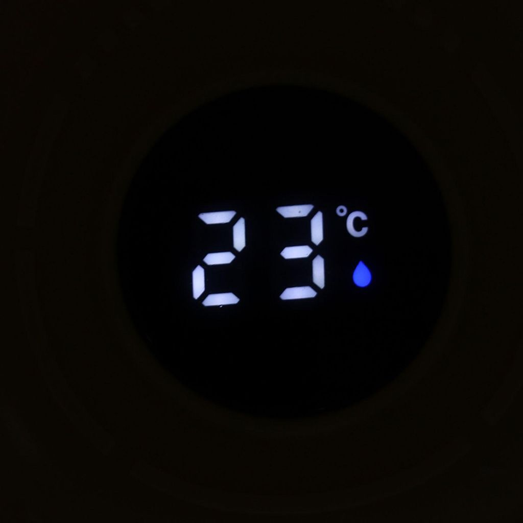 Digitalanzeige zeigt 23°C mit einem blauen Wassertropfen-Symbol.
