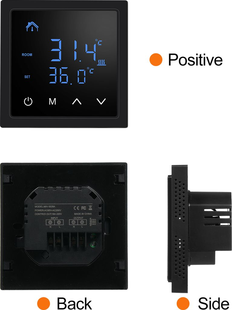 Digitaler Thermostat mit Anzeige von Raum- und Solltemperatur.