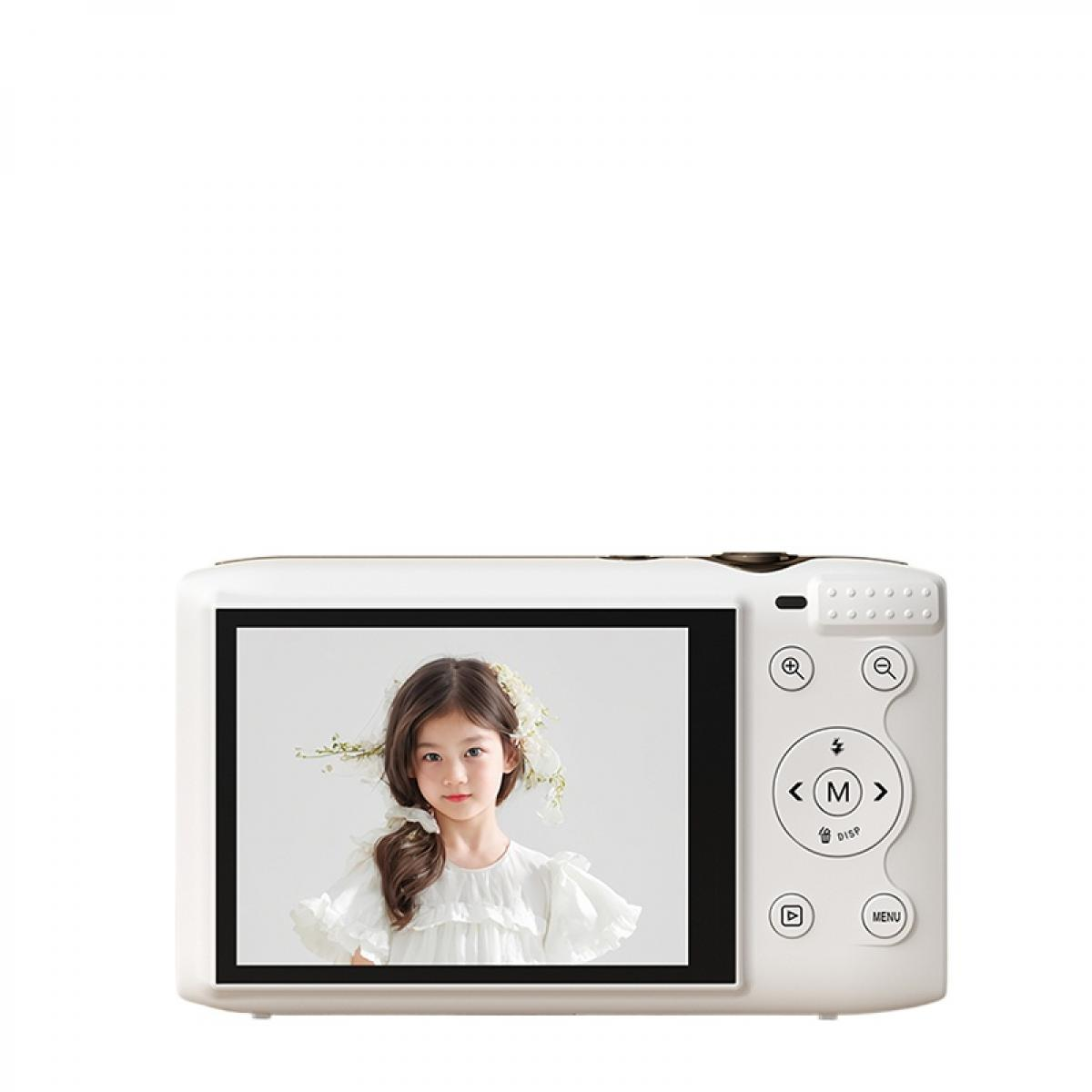Ein weißes Digitalkamera-Display zeigt ein junges Mädchen in einem weißen Kleid mit Blumen im Haar.