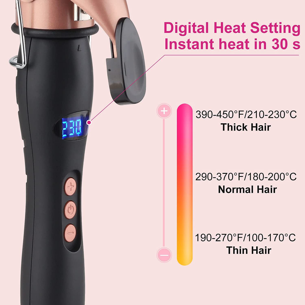 Haarglätter mit digitaler Temperatureinstellung und Aufheizzeit in 30 s.