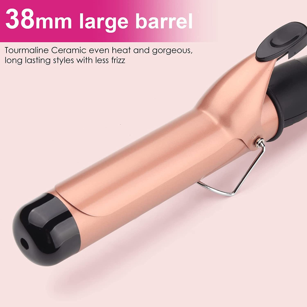 38mm großer Lockenstab aus roségoldfarbenem Metall mit schwarzem Griff.