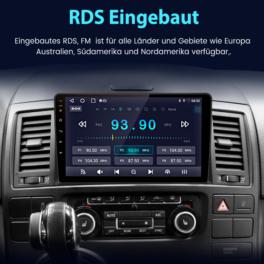 Einbau-RDS-FM-Autoradio mit Hauptmenü und Senderanzeige.