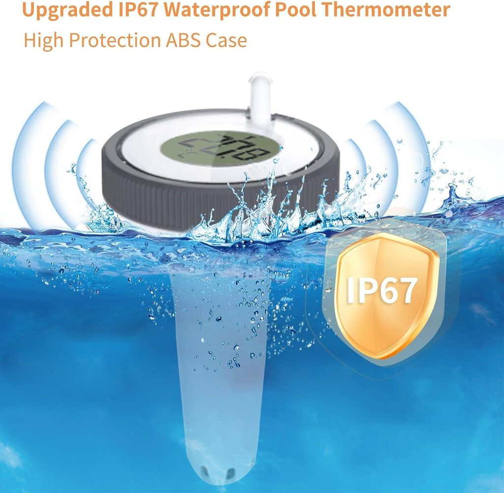 Wasserfester Poolthermometer mit IP67-Schutz, im Wasser mit Anzeige