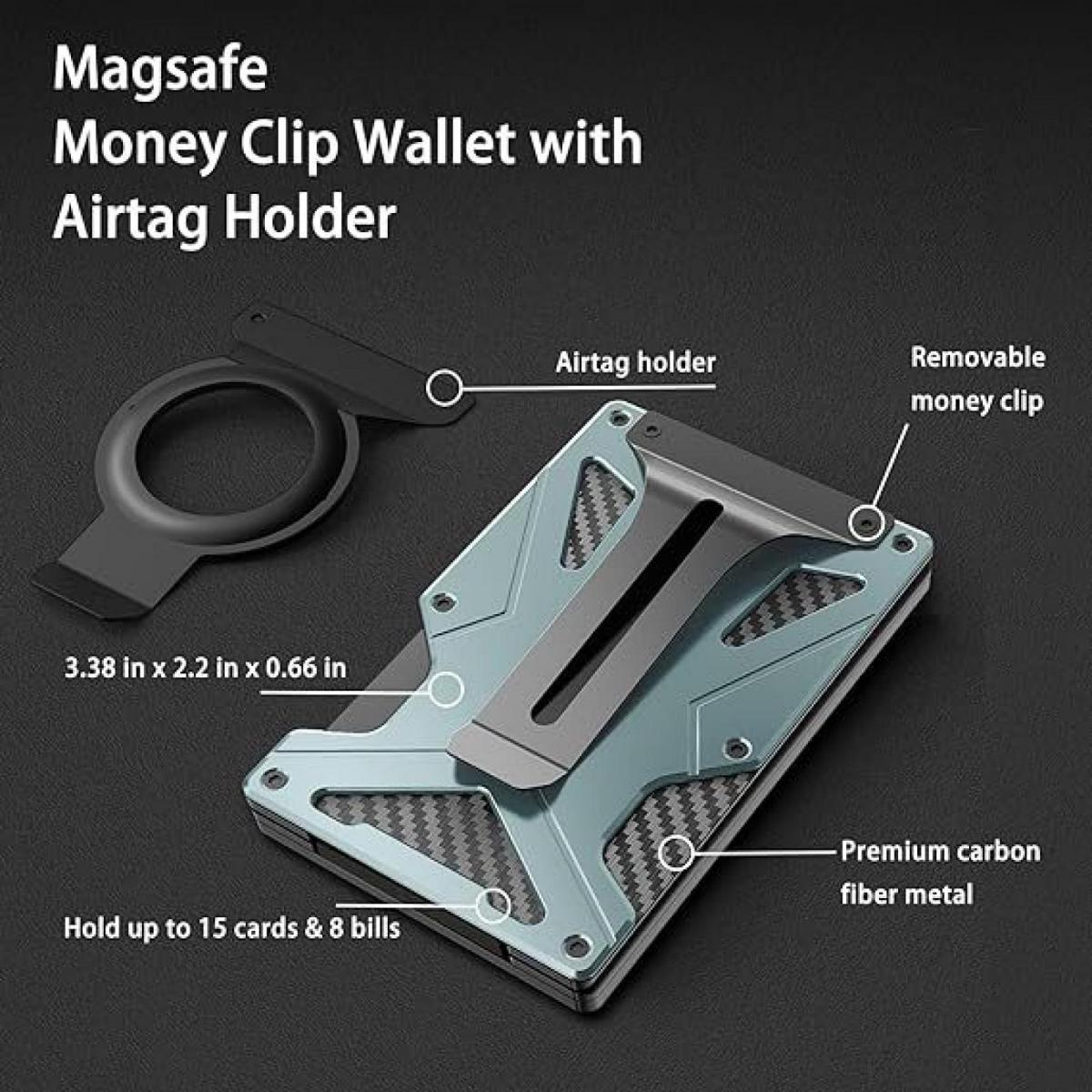 MagSafe Geldbörse mit AirTag-Halter, hält 15 Karten & 8 Scheine.