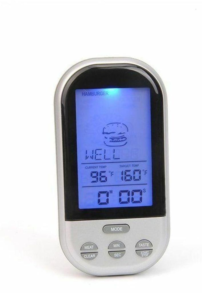 Digitaler Fleischthermometer mit blauem Display zeigt 96°F, 160°F, 0:00 an.