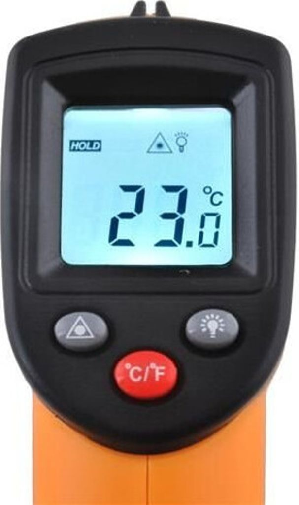 Ein digitales Thermometer zeigt 23,0 Grad Celsius an.