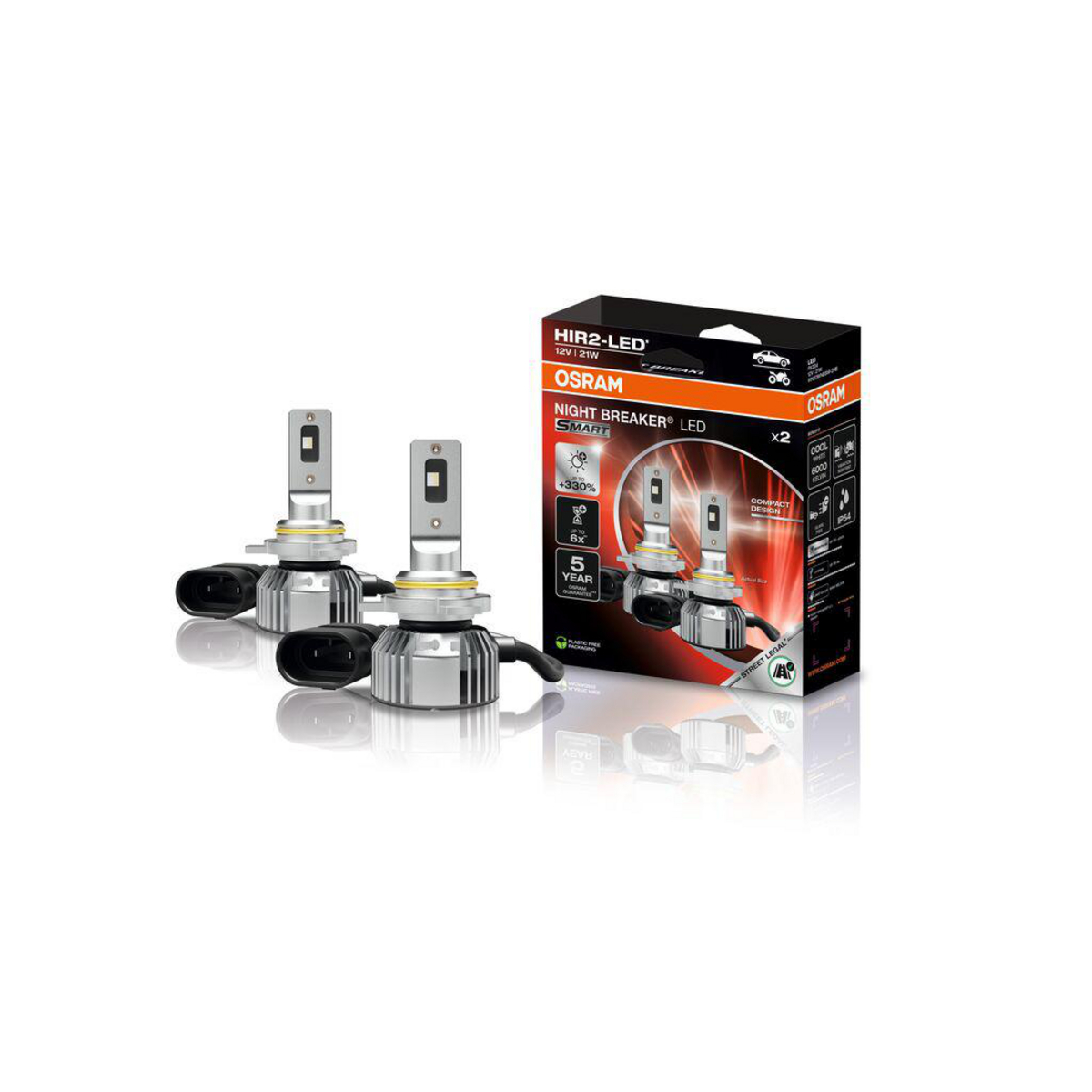 Zwei OSRAM HIR2-LED Nachtbrecher Lampen mit Verpackung.