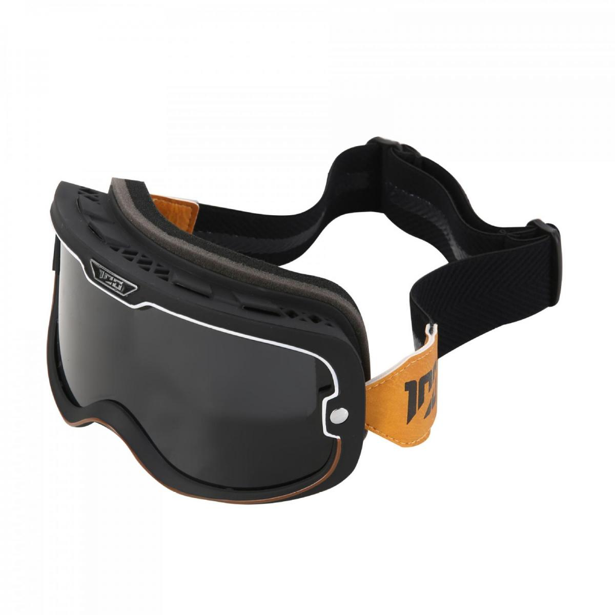 Schwarze Skibrille mit orangefarbenen Akzenten und verstellbarem Riemen.