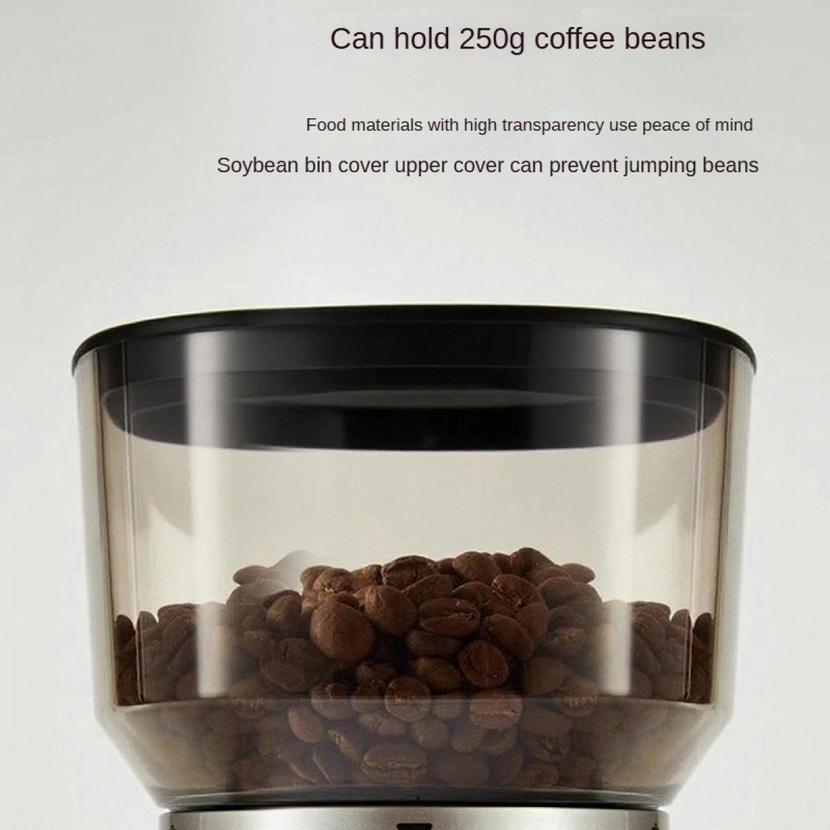 Ein transparenter Behälter mit braunen Kaffeebohnen und schwarzem Deckel.