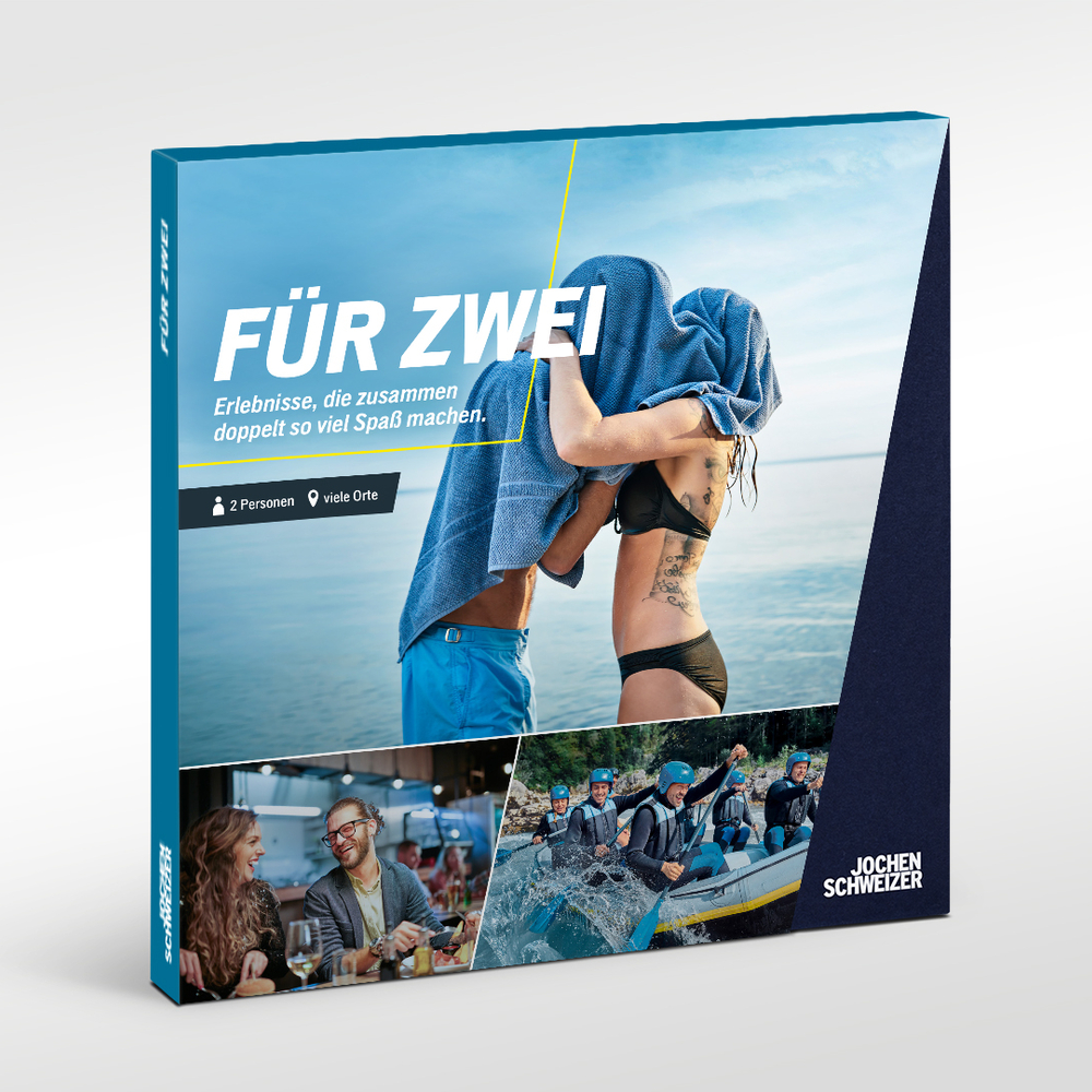 Paar teilt Handtuch am Meer; Einsatz: Paar beim Essen, Rafting-Gruppe.