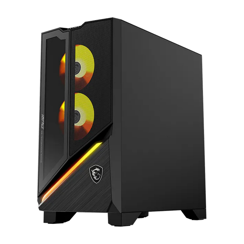 Case PC gaming nero con ventole illuminate e strisce RGB.
