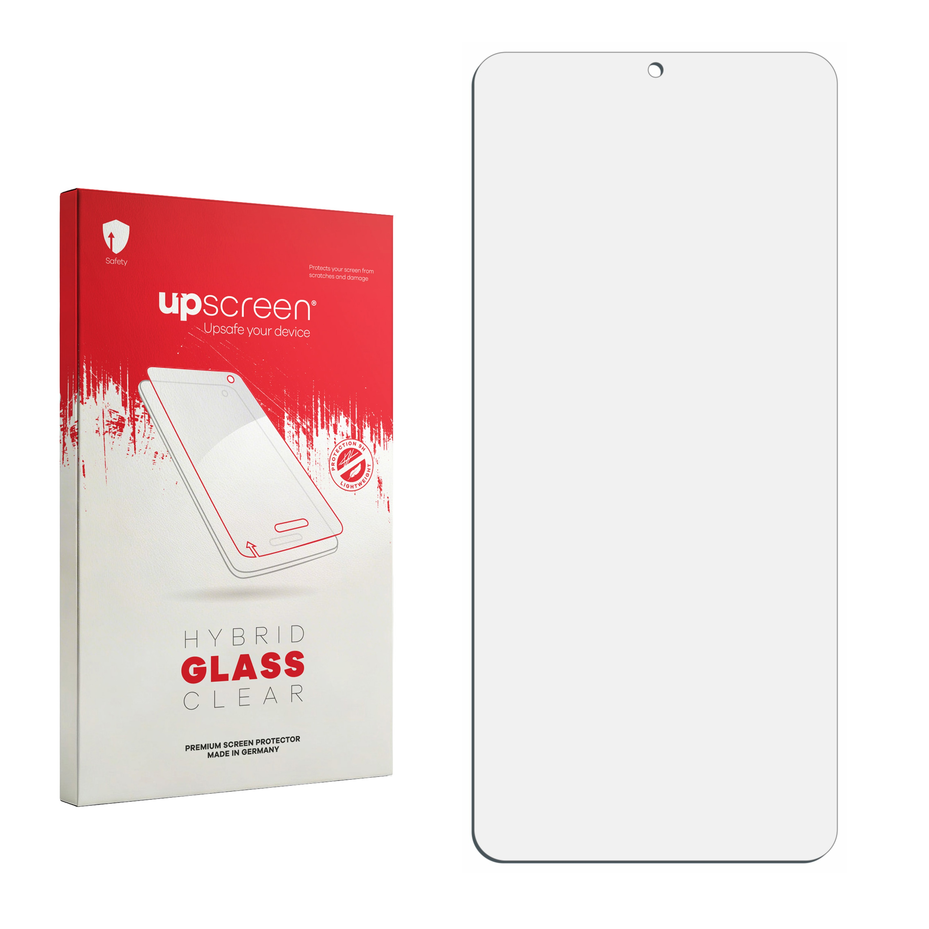 Verpackung für einen Displayschutz aus Glas mit einem Bild eines Smartphones.