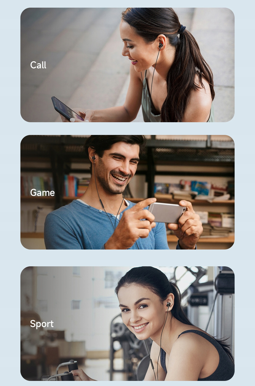 Donna al telefono, uomo gioca, donna in palestra. Chiamata, Gioco, Sport.
