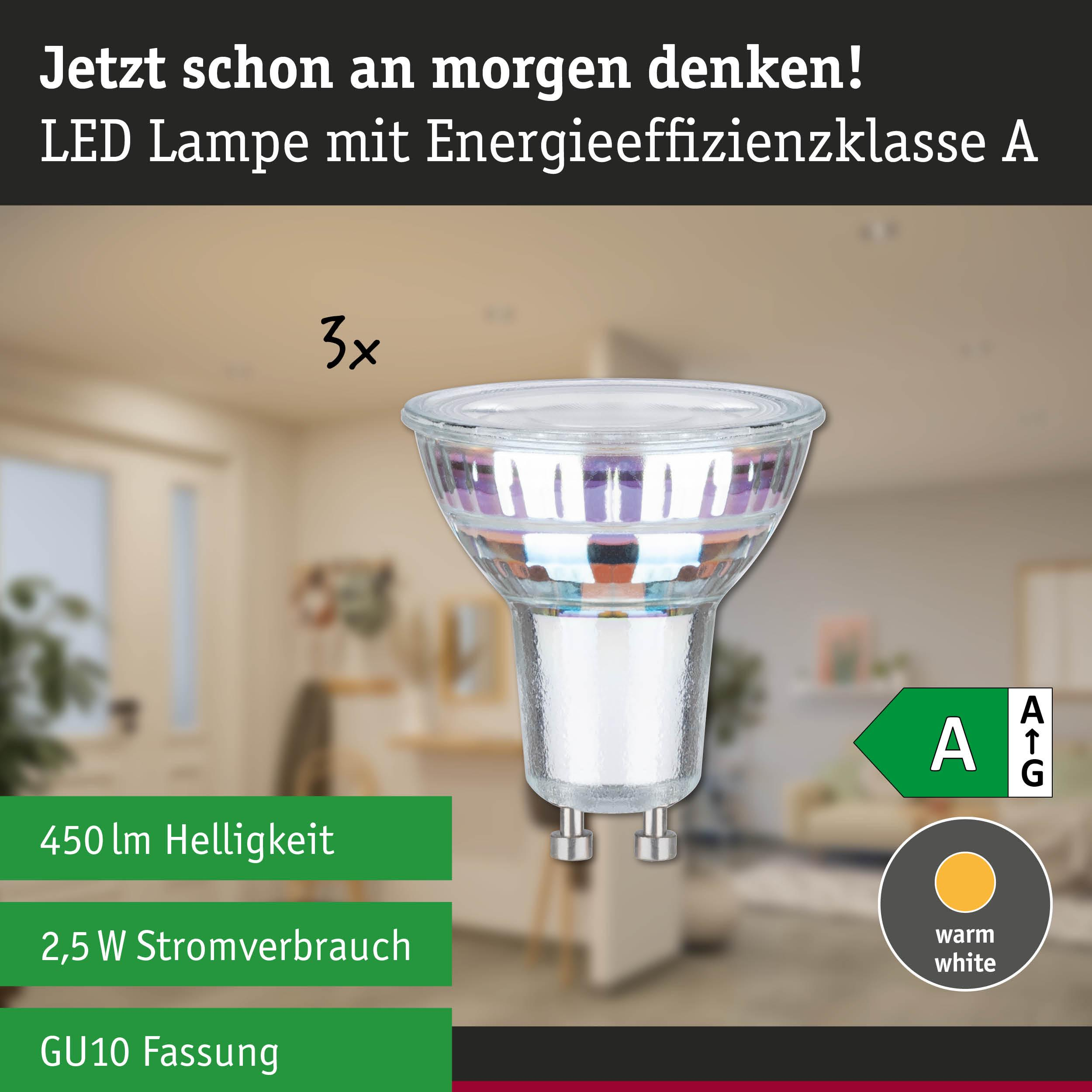 Lampa LED z trzonkiem GU10, 450 lm, 2,5 W, klasa energetyczna A.