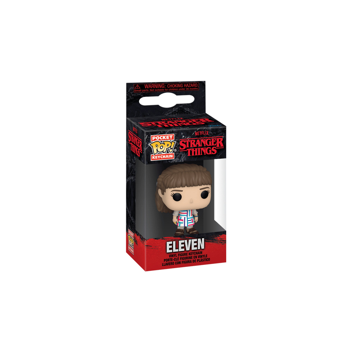 Portachiavi Funko Pop! Stranger Things Eleven nella sua confezione.