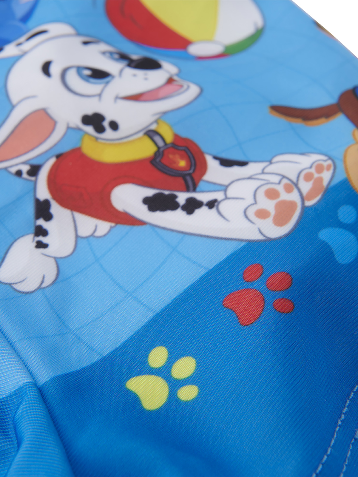 Ein Zeichentrickhund mit roter Weste und gelbem Kragen auf blauem Grund.