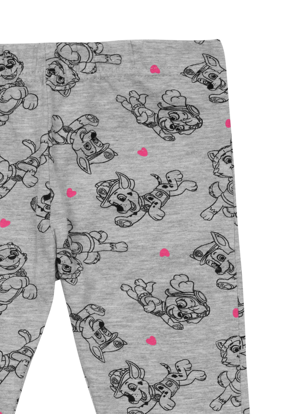 Graue Leggings mit Paw Patrol Druck und kleinen Herzen.