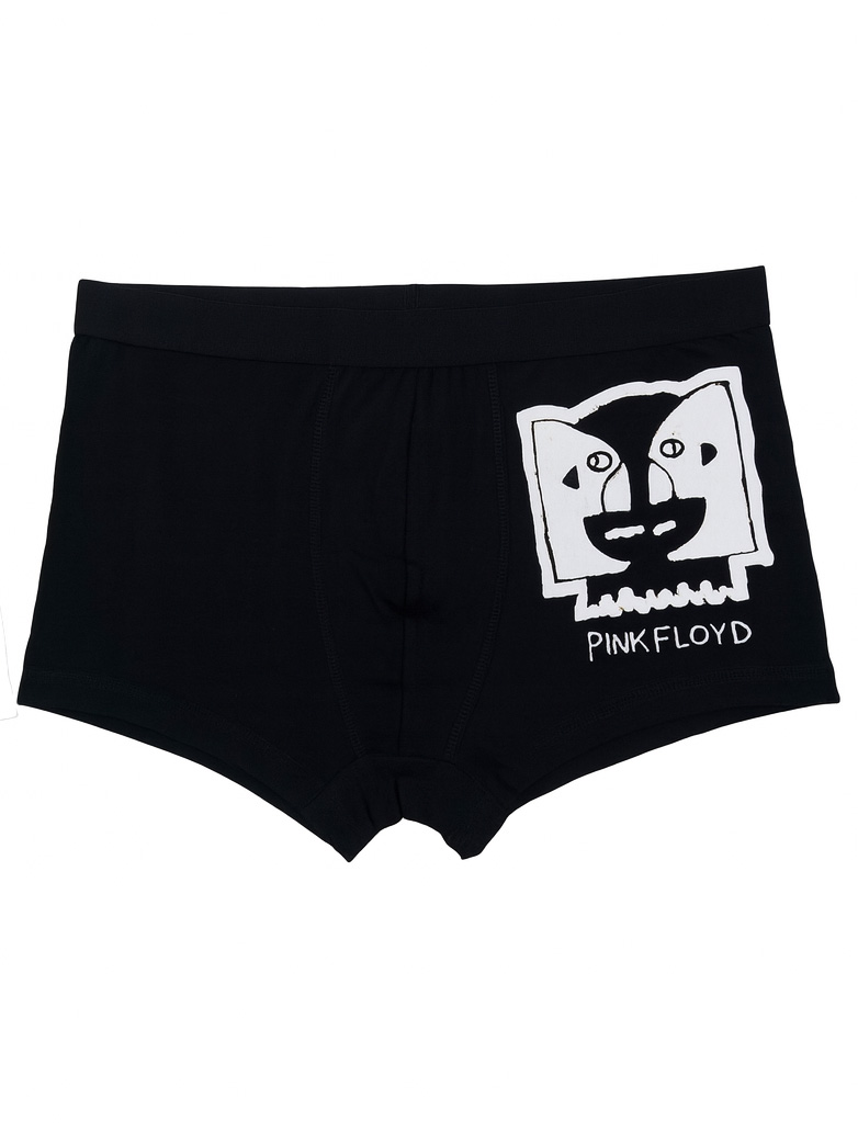 Schwarze Boxershorts mit Pink Floyd-Logo auf der rechten Seite.