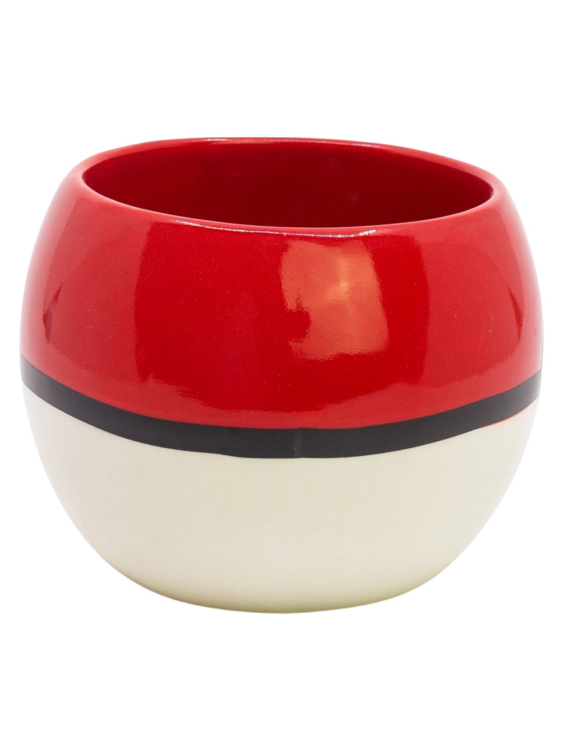 Eine rot-weiße Poké-Ball-Schale mit schwarzem Streifen.