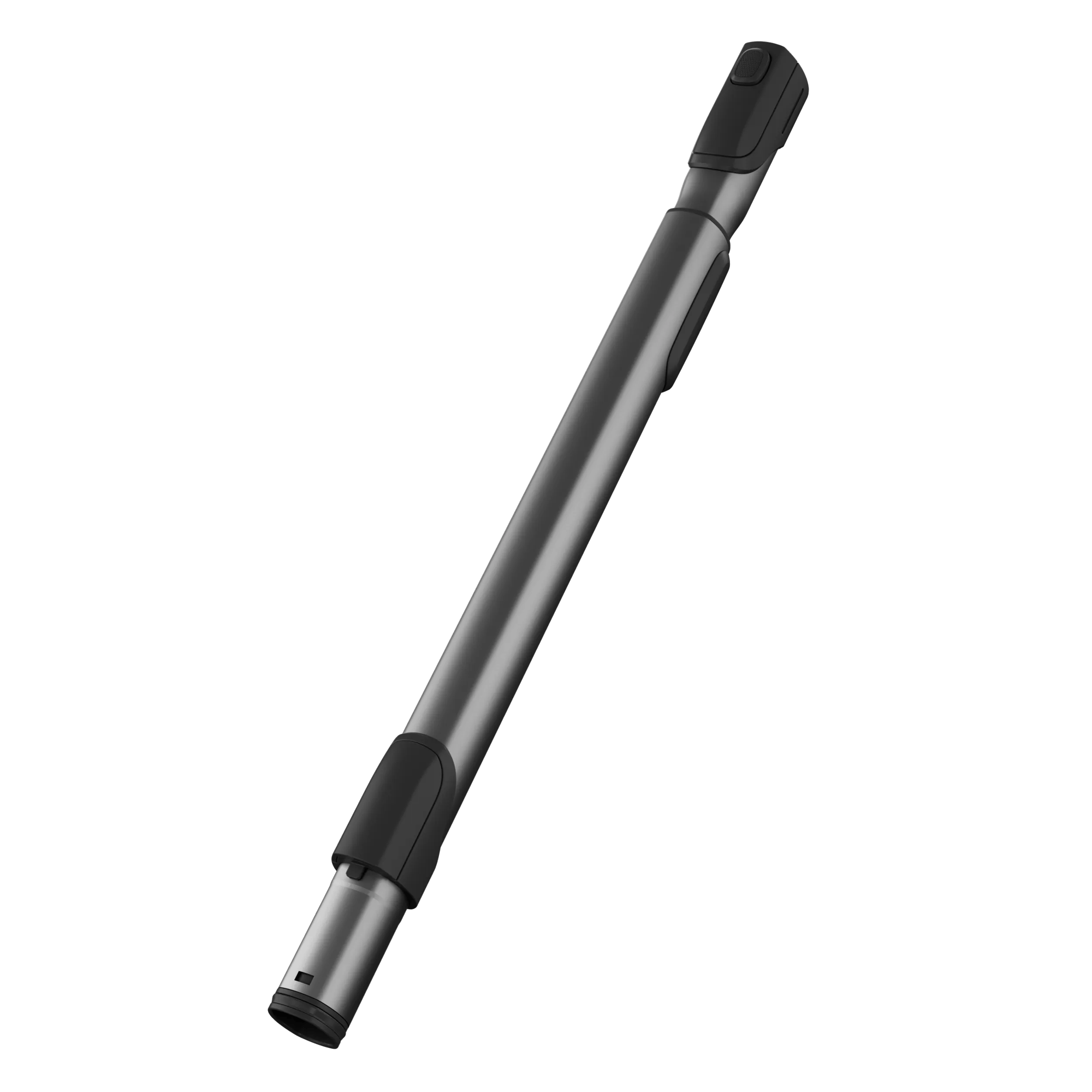 Tubo extensor gris para aspiradora con agarres negros y un botón.