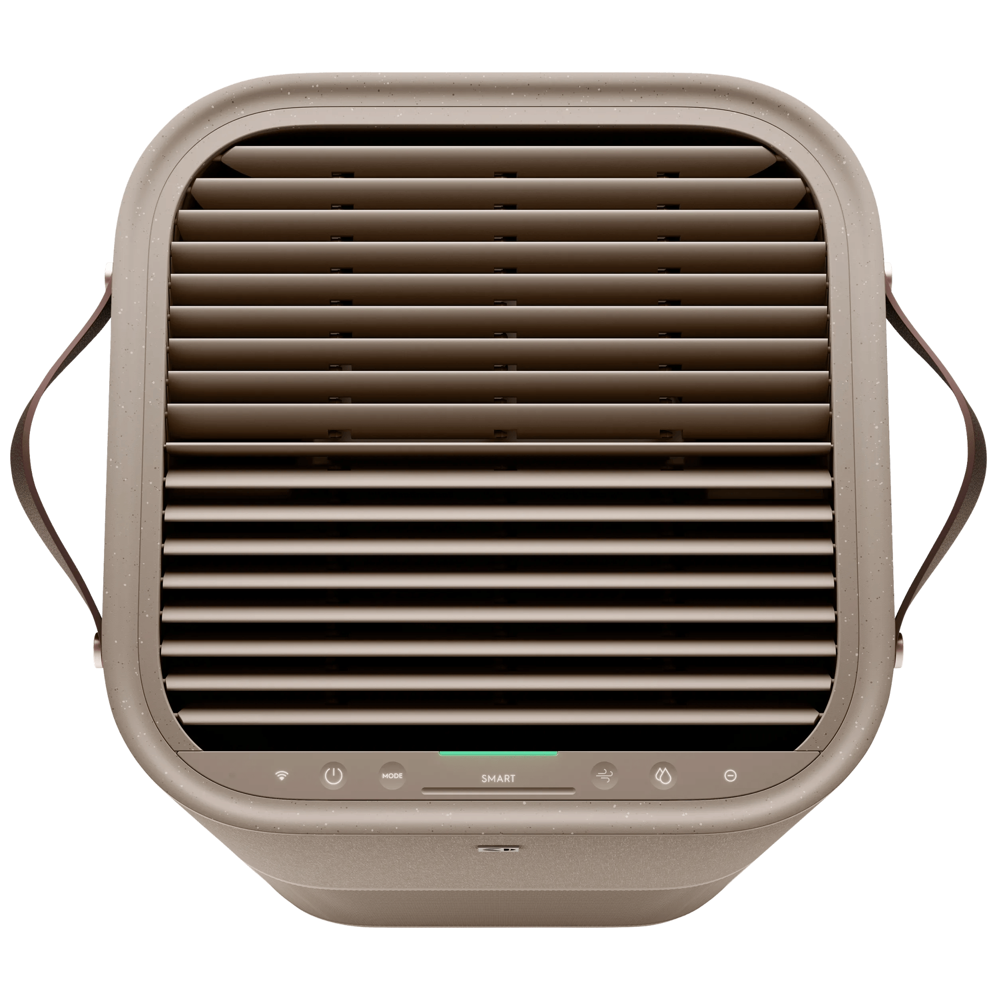 Un purificatore d'aria beige con maniglie laterali e pulsanti di controllo.