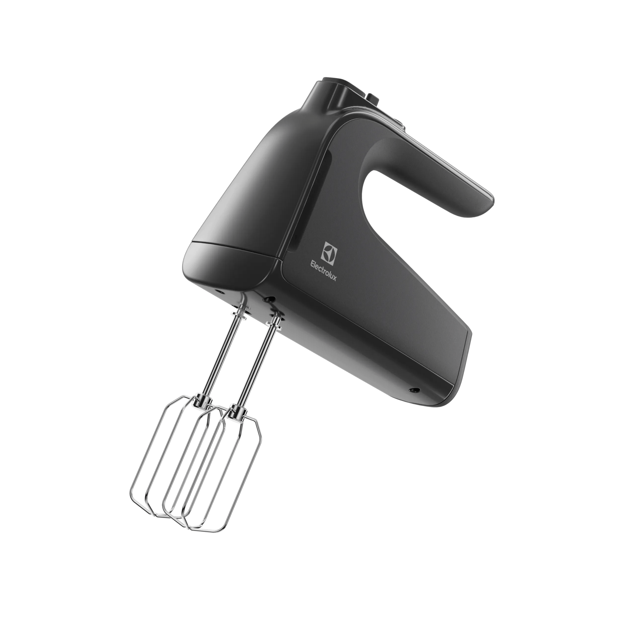 Sbattitore elettrico nero Electrolux con due fruste su sfondo bianco.