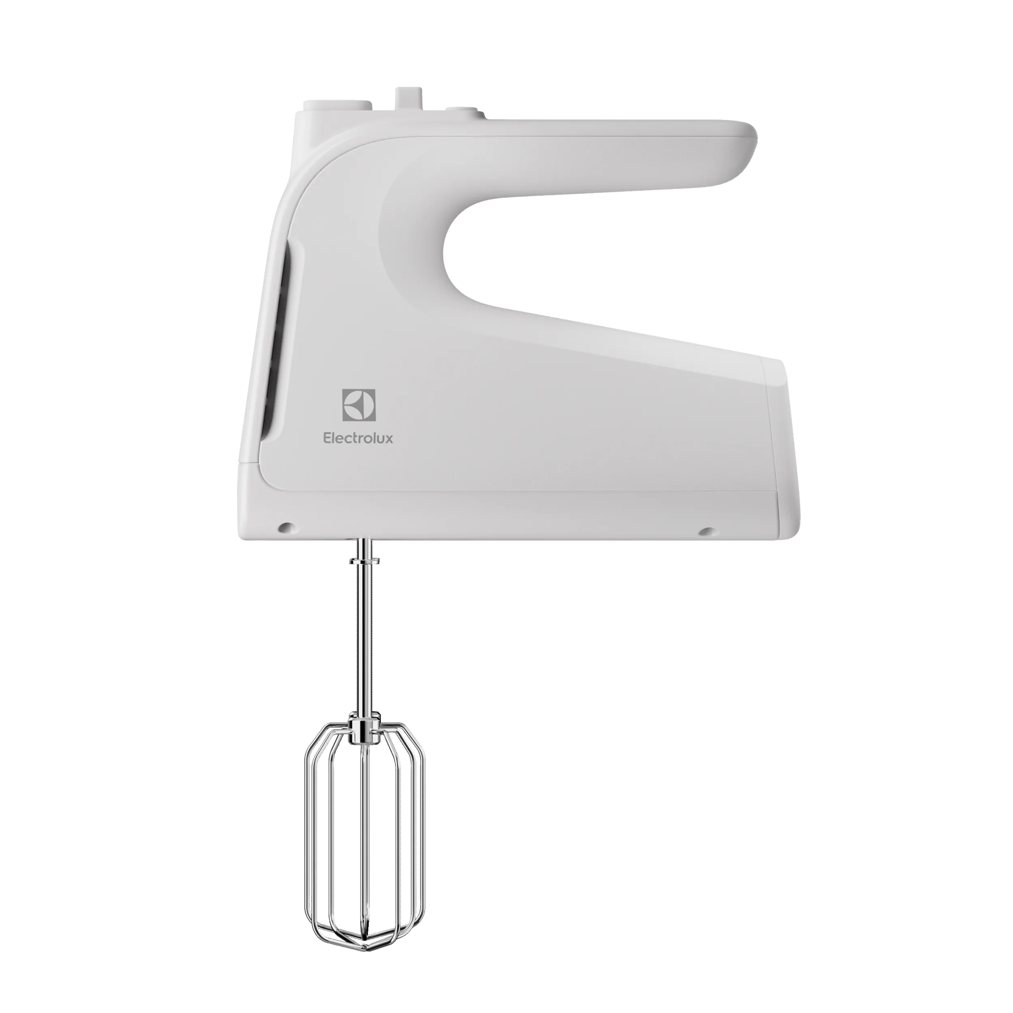 Un frullatore a mano Electrolux bianco con frusta in metallo.