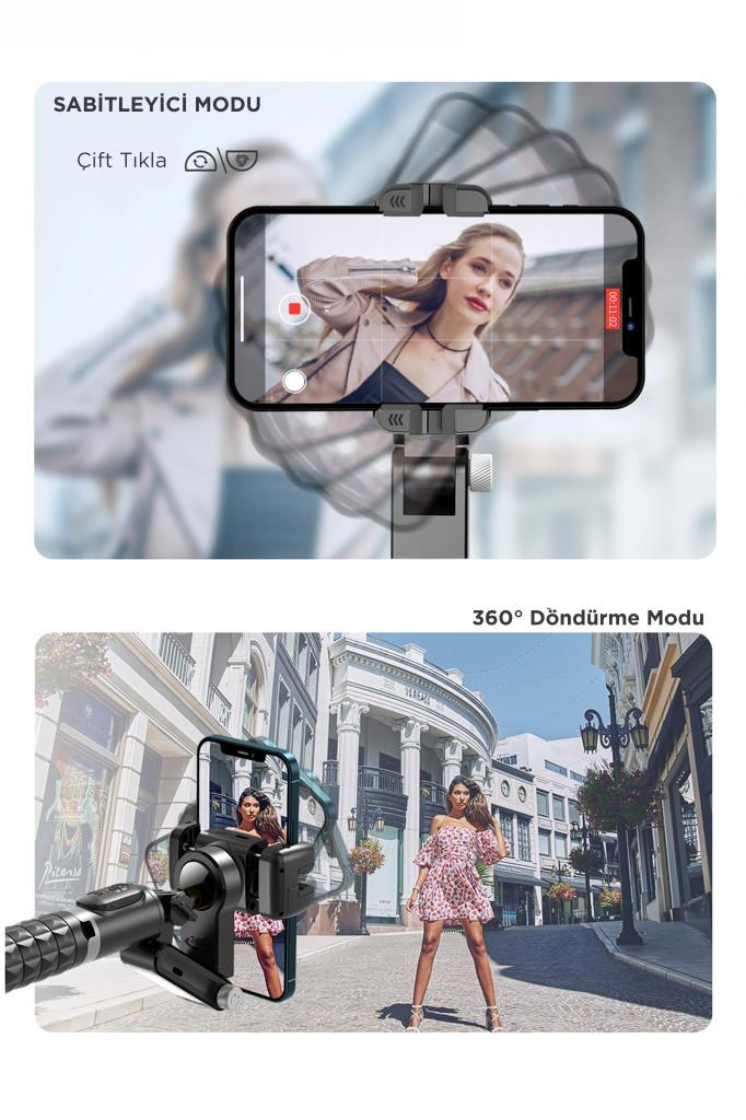 Gimbal modunda bir kadın ve şehirde yürüyen bir kadın.