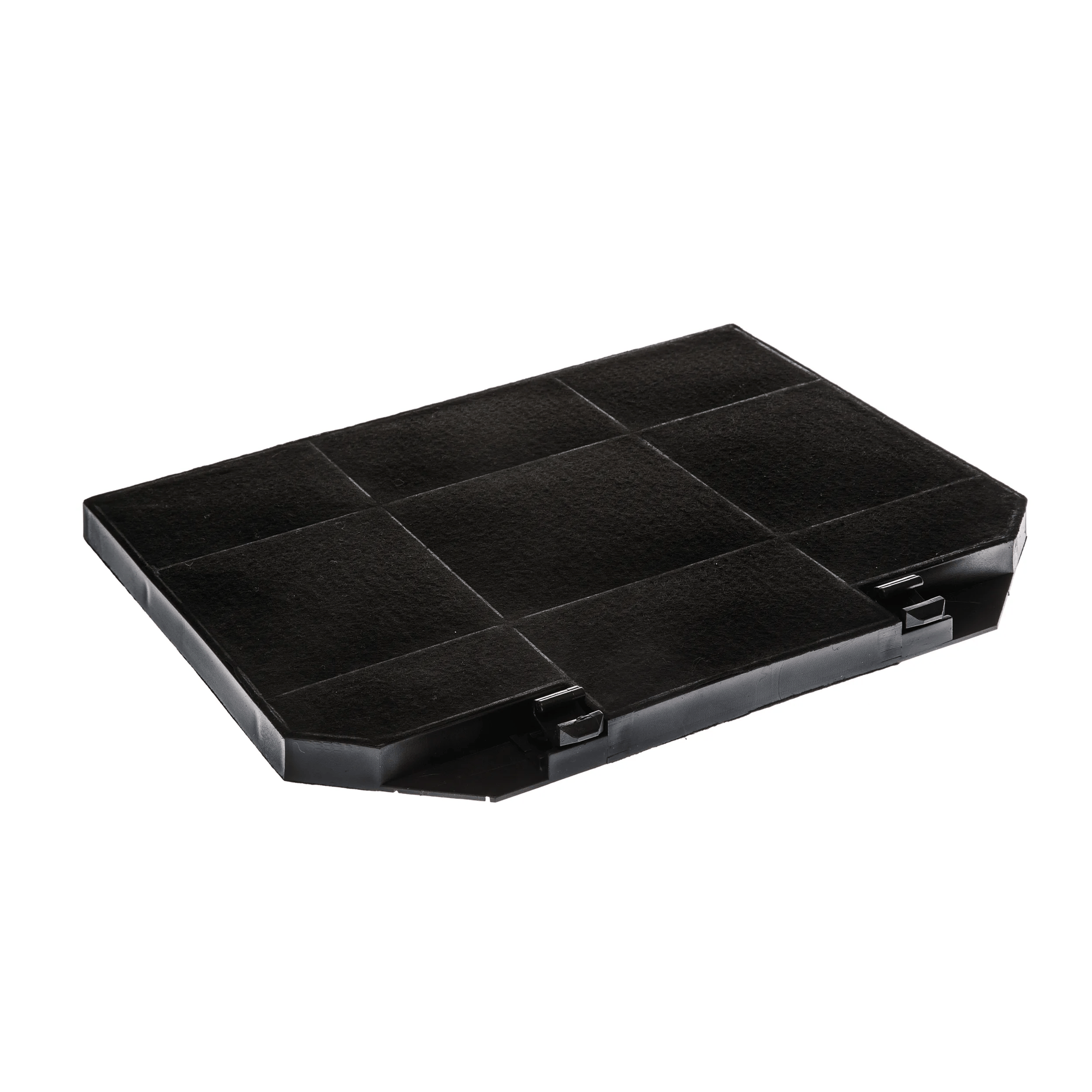 Un filtro a carboni attivi nero per cappe da cucina dal design rettangolare.