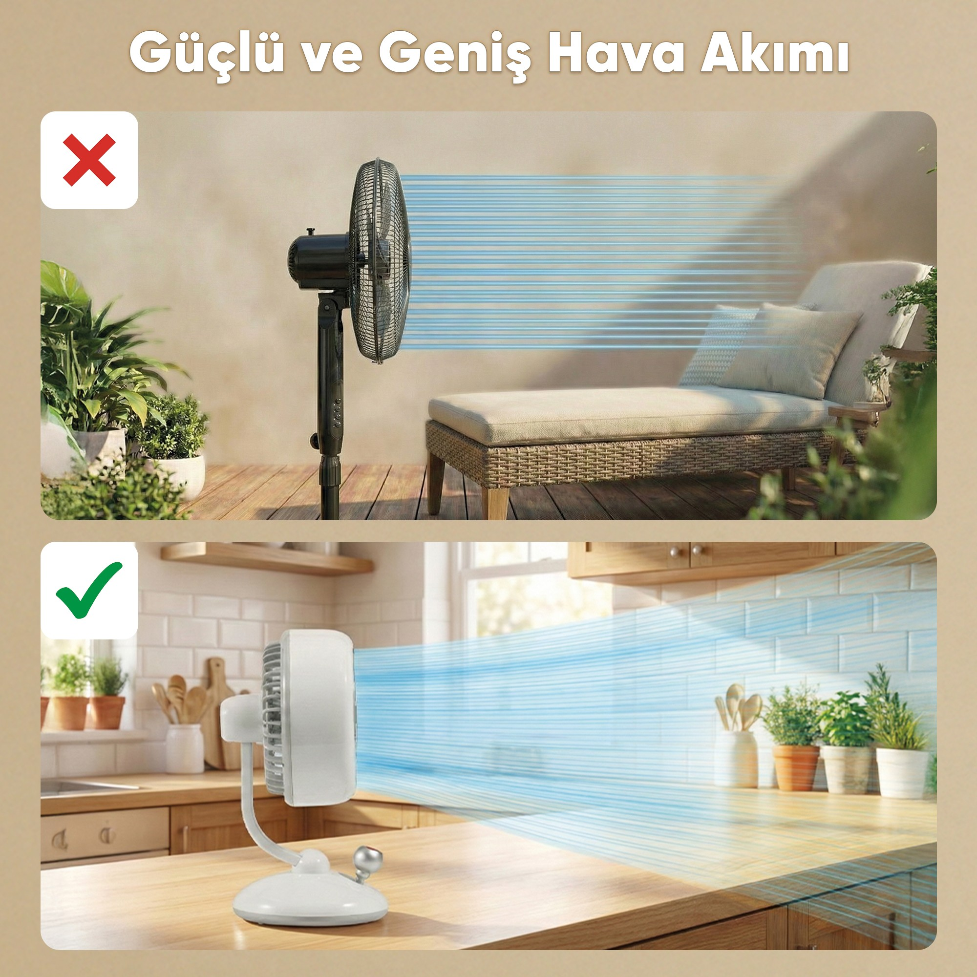 Yukarıda: X işaretli büyük vantilatör, aşağıda: Tikli küçük vantilatör.