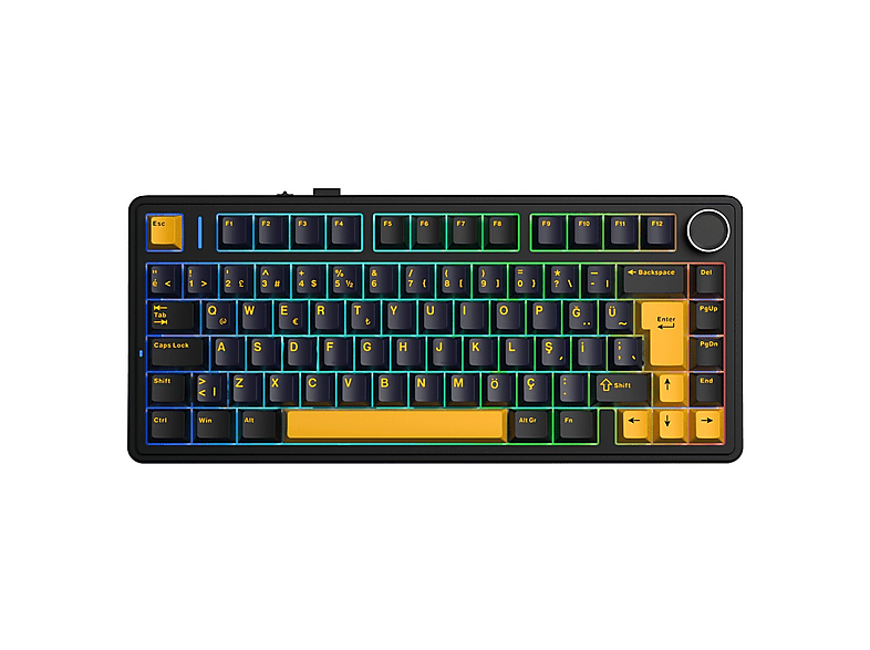AULA F75 Mekanik RGB TKL Hot Swap GrayWood V4 Switch Makrolu Türkçe Q Kablosuz Klavye Siyah