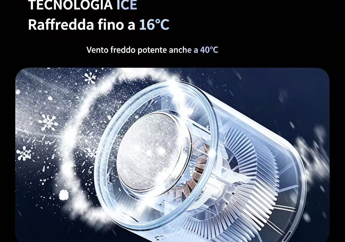 Un dispositivo trasparente con ghiaccio e fiocchi di neve.
