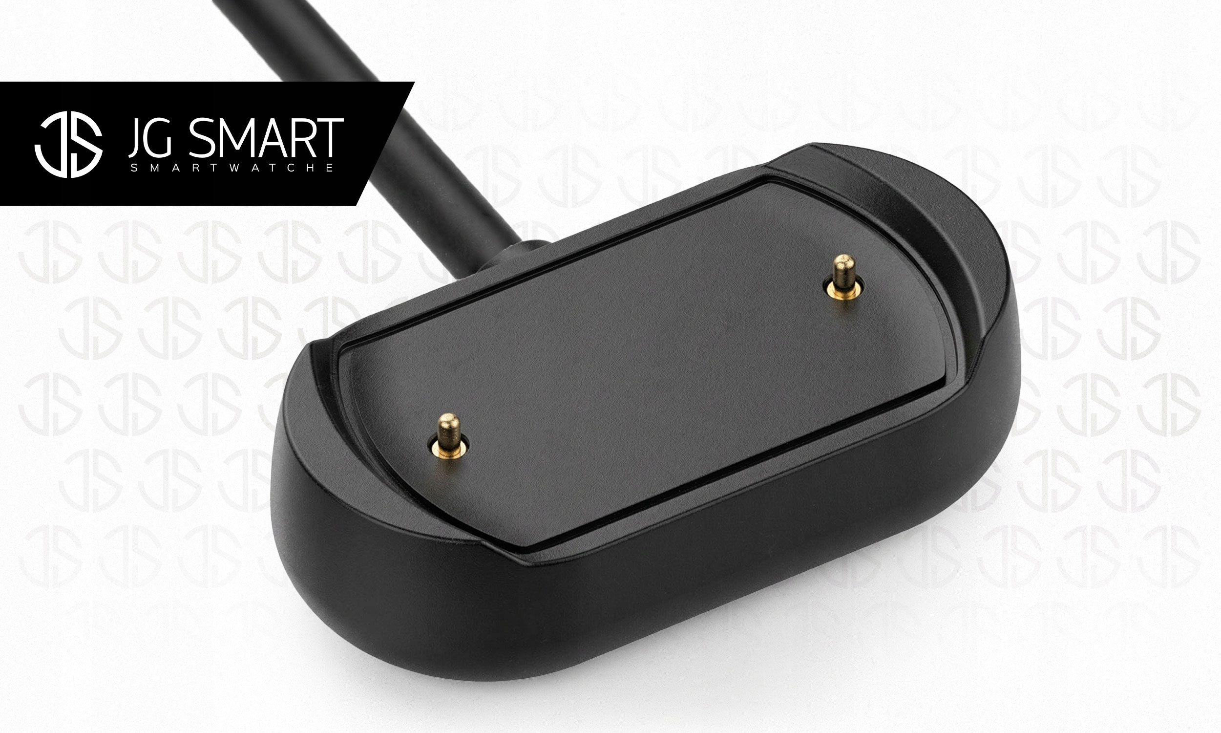 Czarny kabel do ładowania smartwatcha z dwoma złotymi pinami.