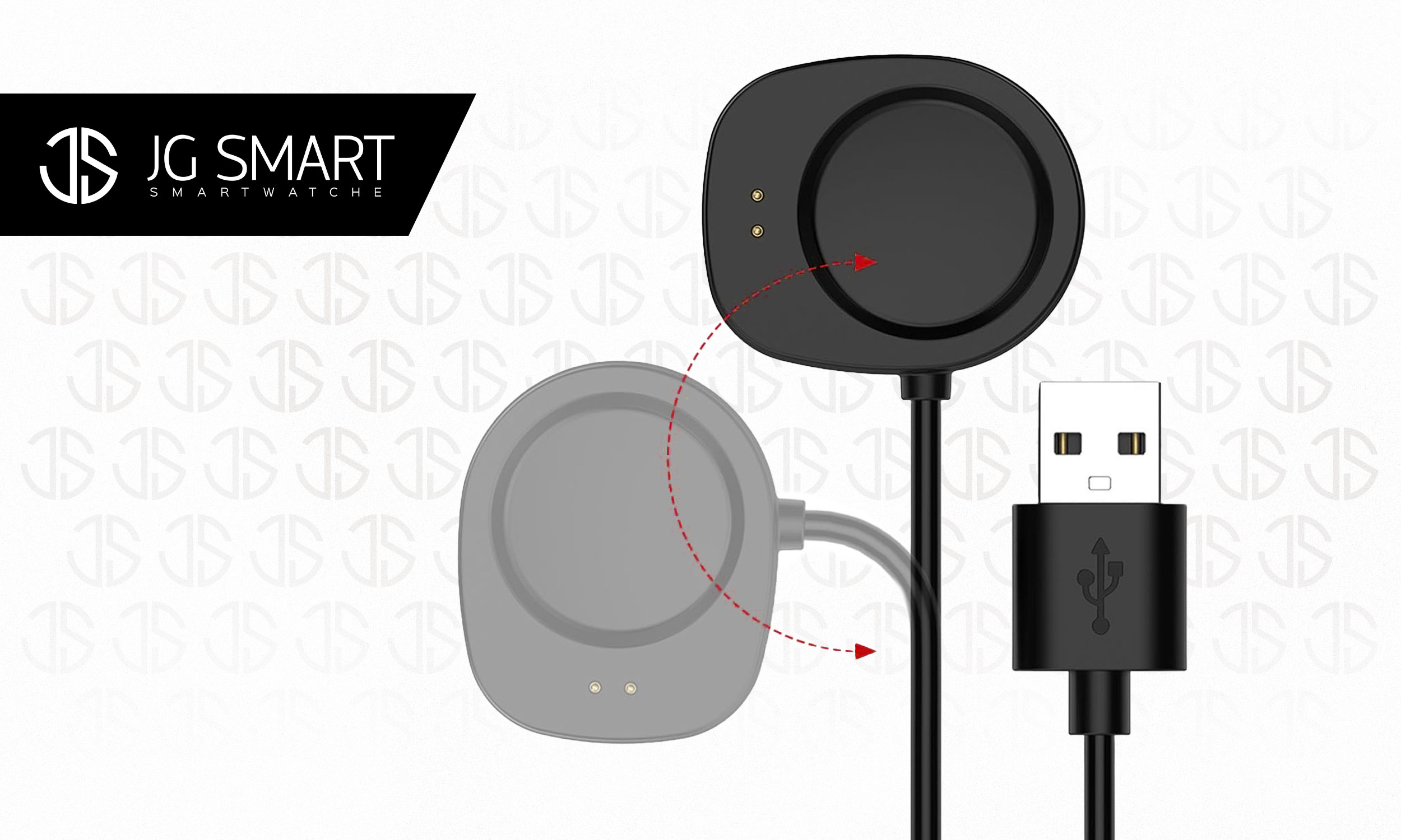 Czarny i szary kabel do ładowania smartwatcha z konektorem USB.