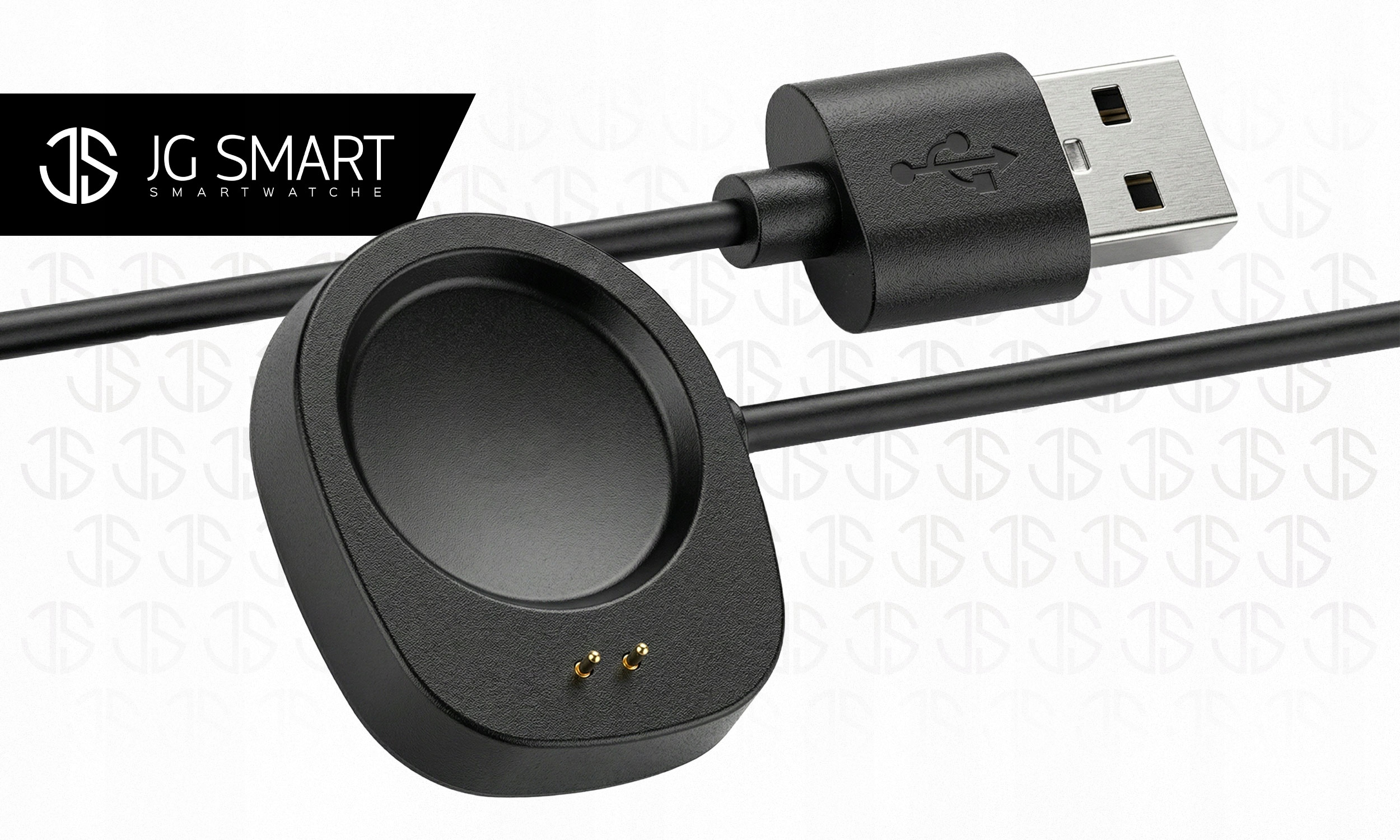 Czarny kabel ładujący USB z okrągłą stacją dokującą do smartwatcha i złączem USB-A.