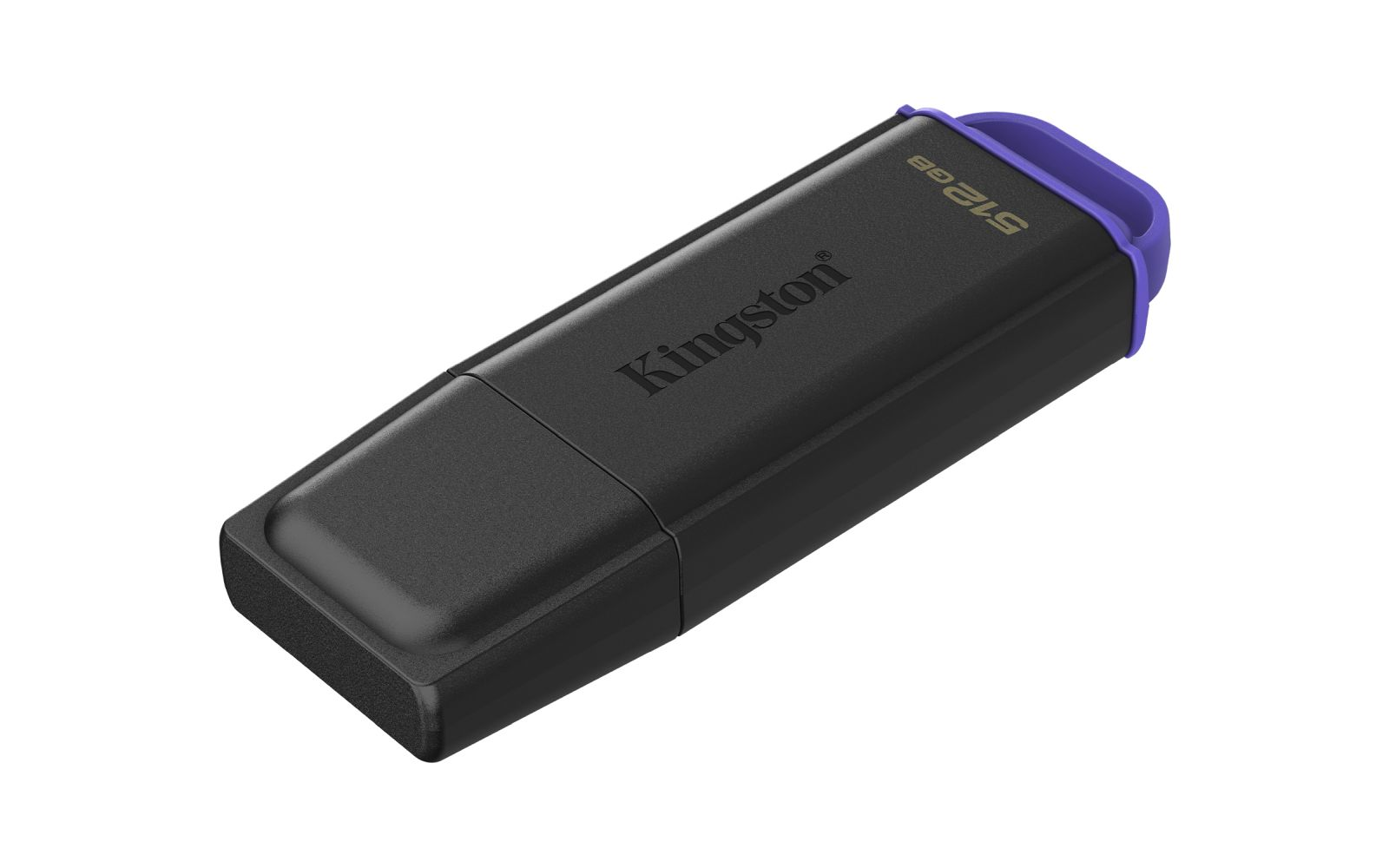 Czarny pendrive Kingston 512 GB z fioletową nakładką.