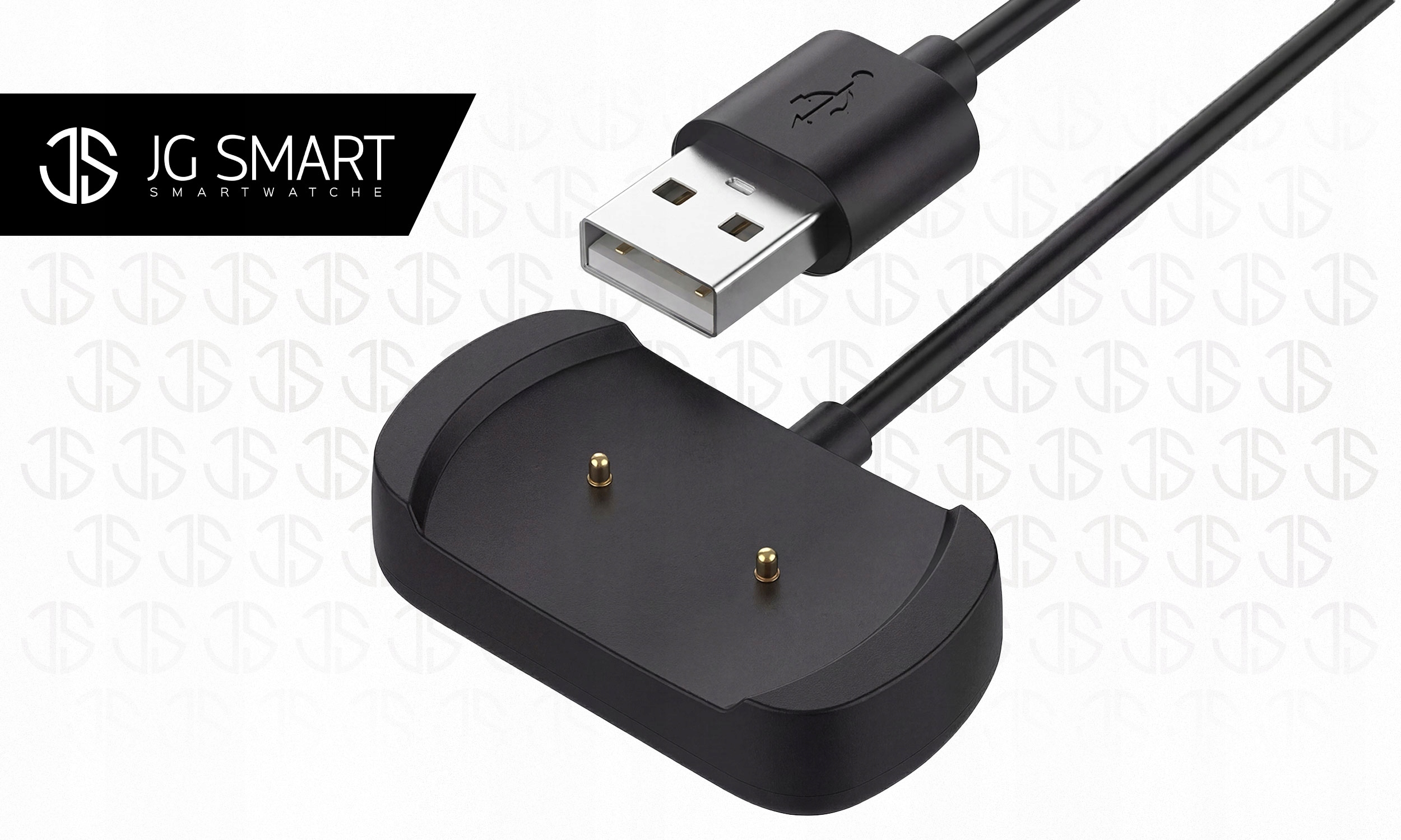 Czarny kabel USB i stacja ładująca z dwoma złotymi pinami.