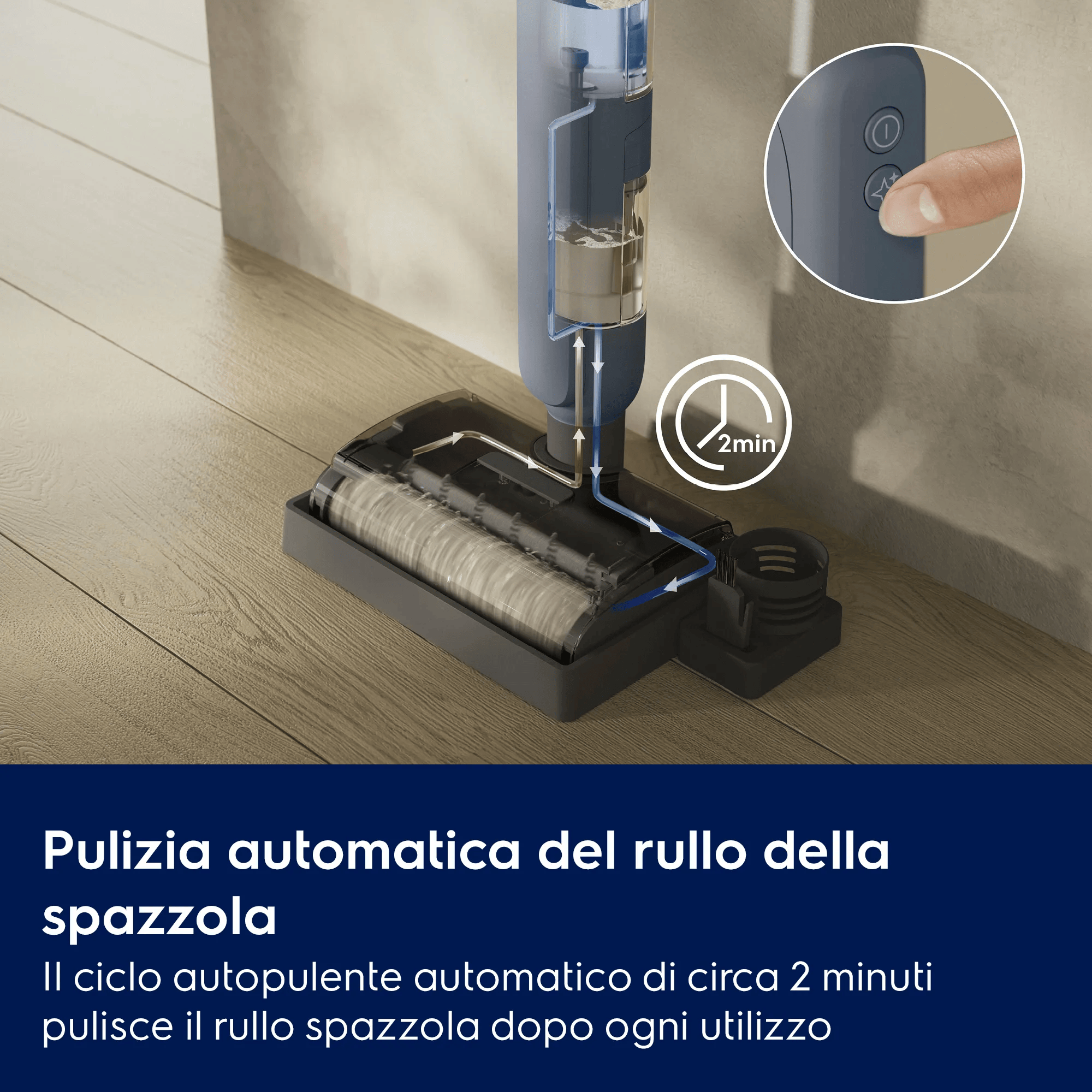 Pulizia automatica del rullo spazzola in 2 minuti.