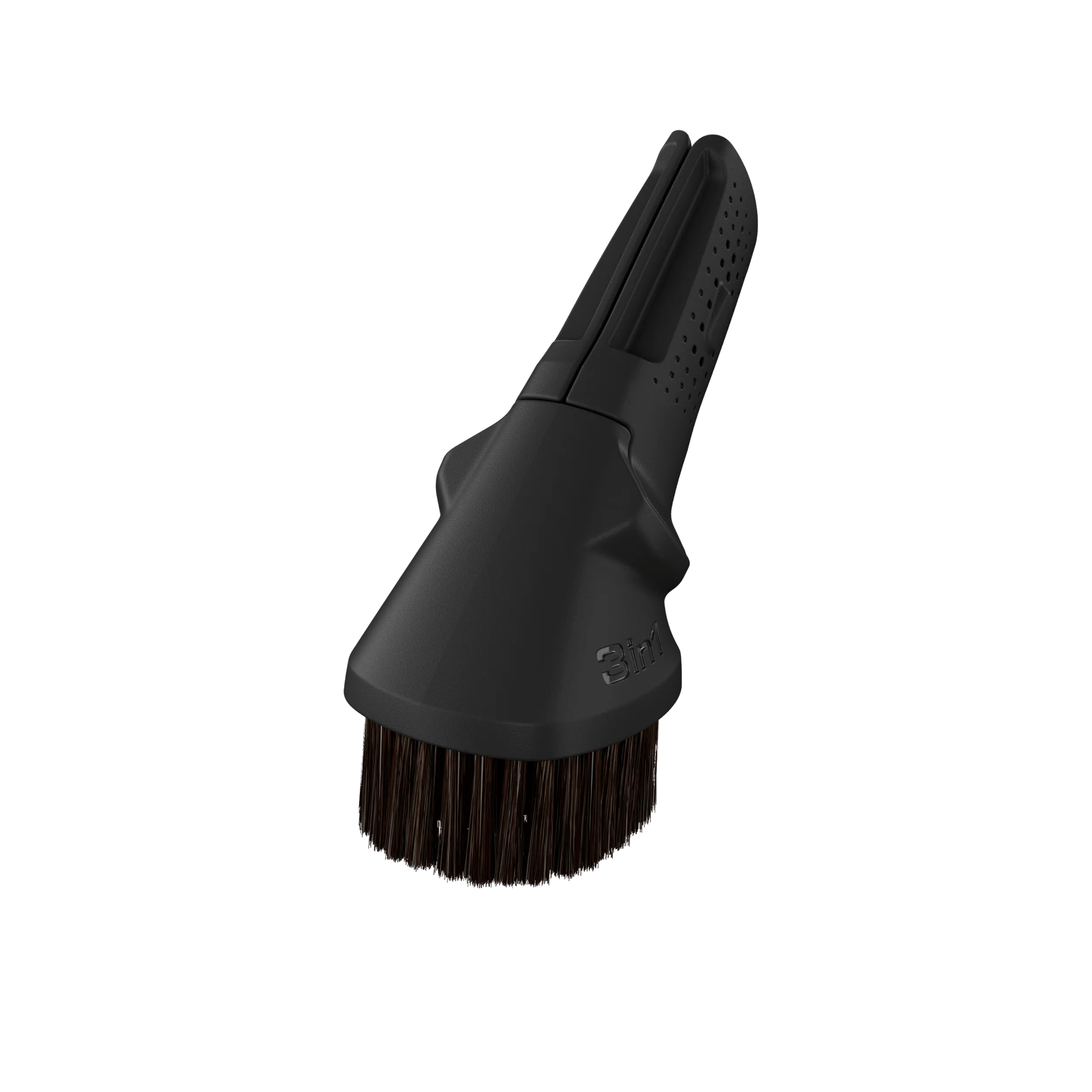 Accesorio de aspiradora negro con cepillo y rejillas de ventilación.